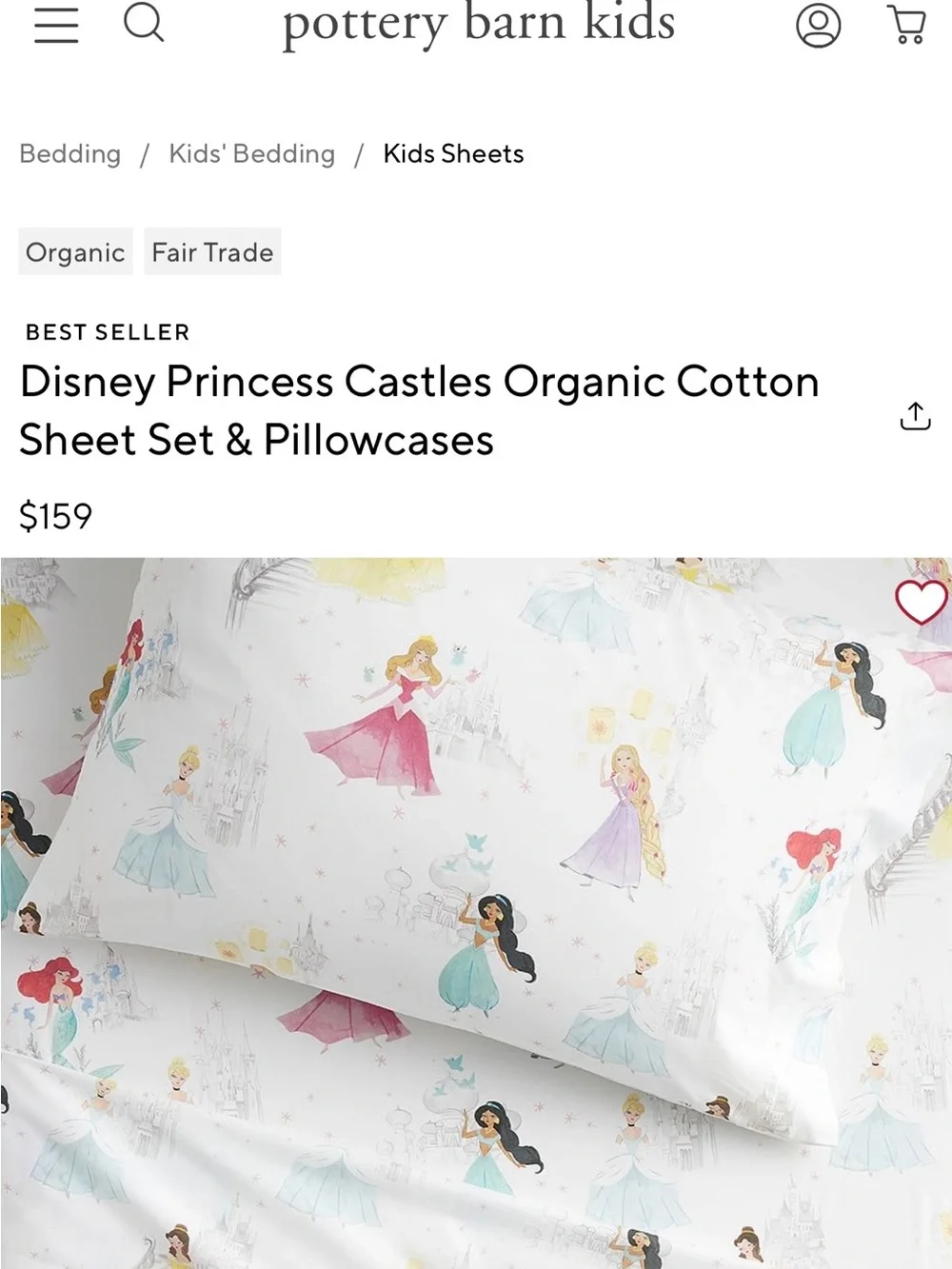 Pottery Barn kids Queen size Disney Princess sheets